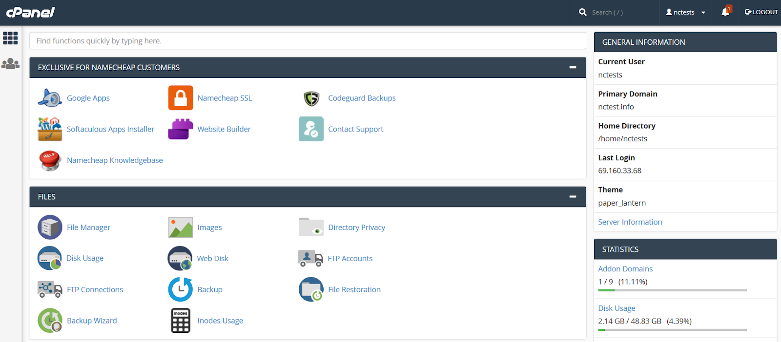 cPanel overview