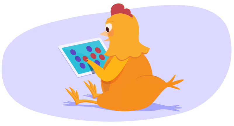 Chicken playing game on iPad