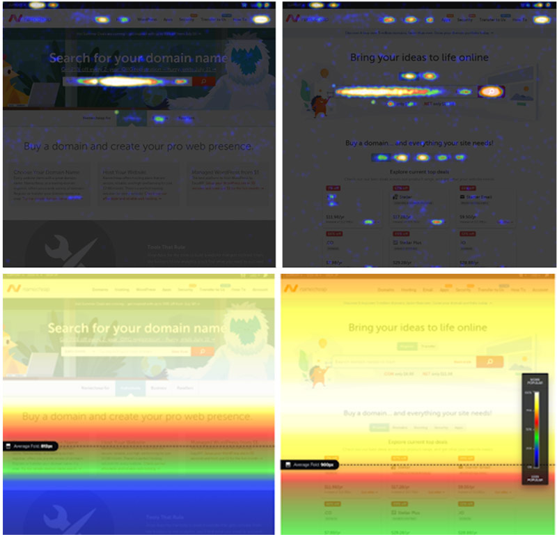 Namecheap homepage heatmaps