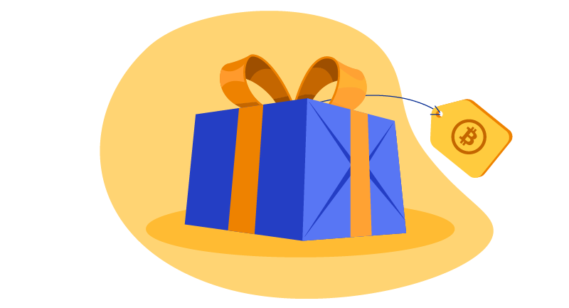 gift box with a bitcoin tag