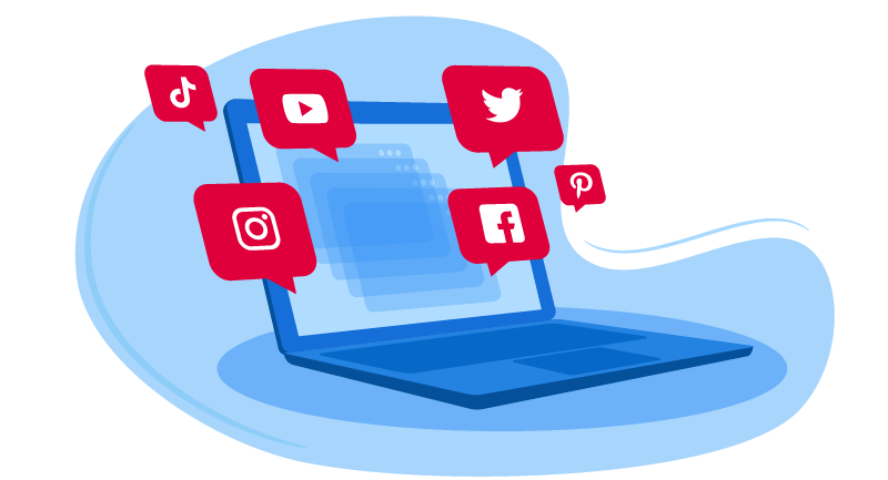 Laptop with social media bubbles