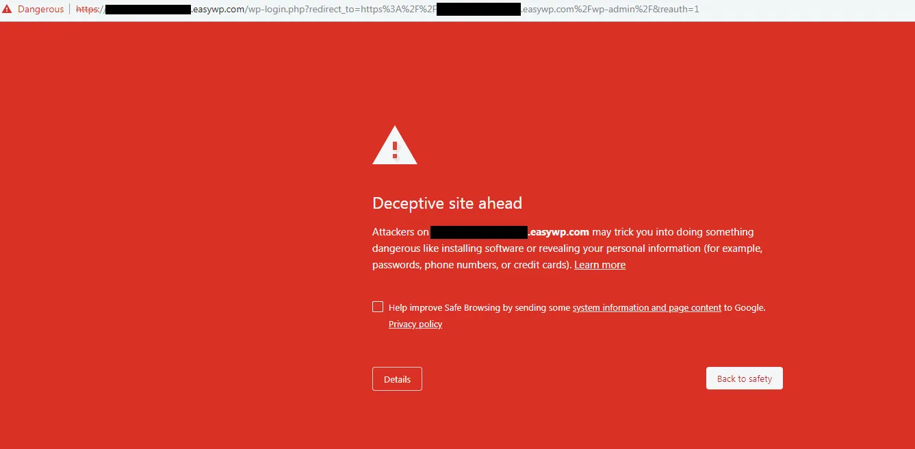 Google deceptive site warning
