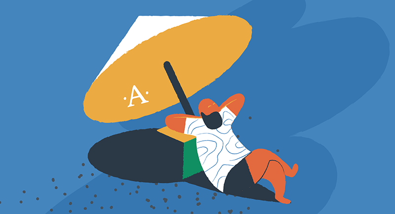 man sitting comfortably under an Akismet umbrella protecting him from spam