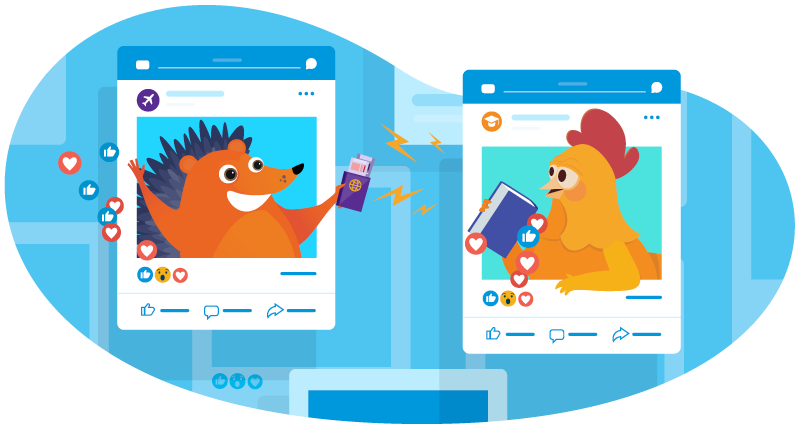 chicken and hedgehog interact on Facebook