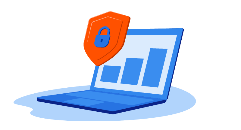 padlock shielding laptop with sales figures