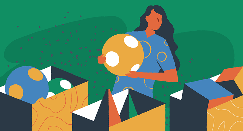 woman adding balls to a box suggesting categories