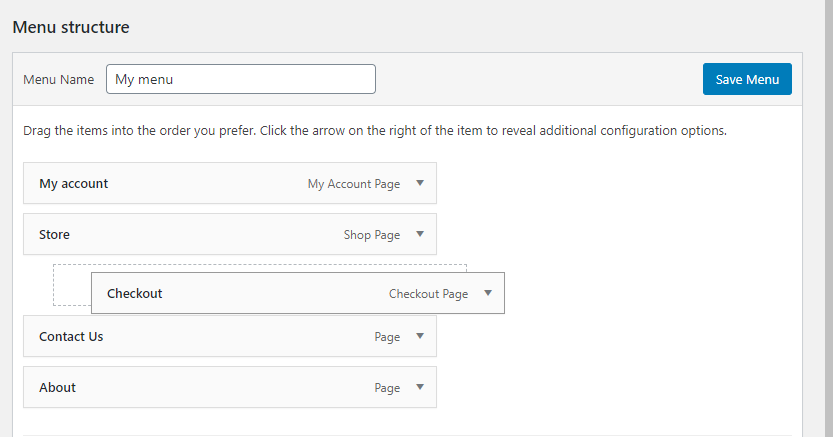 WordPress menu screenshot