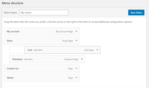 WordPress menu screenshot