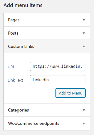 WordPress menu screenshot