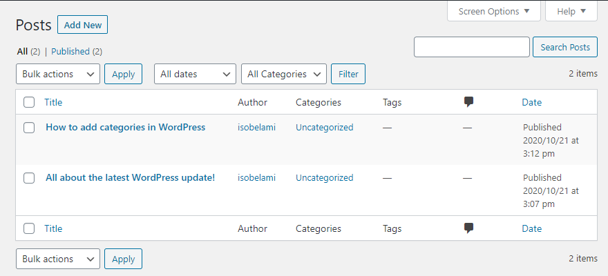 Posts page