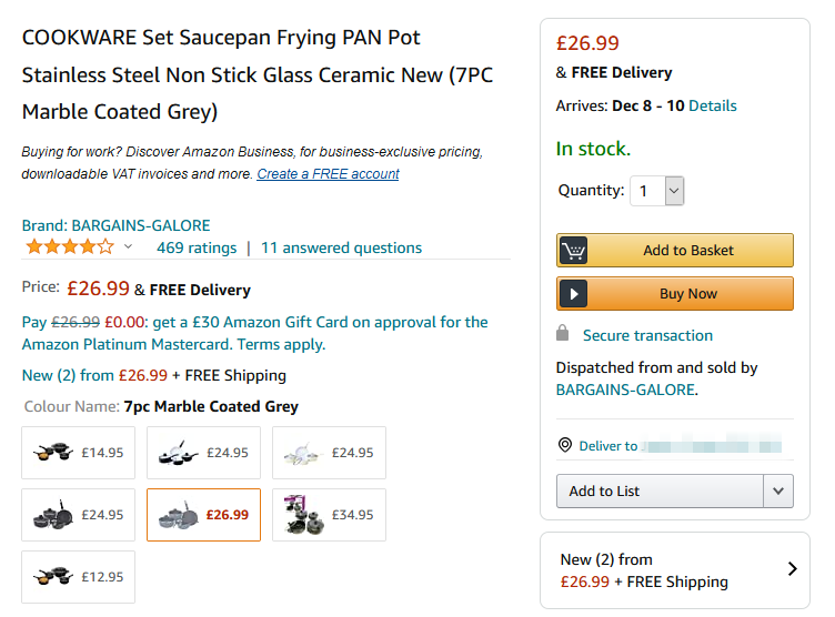 screenshot of Amazon product listing with buy box