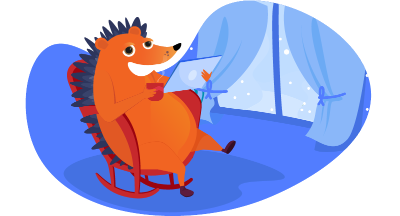 hedgehog on tablet and rocking in a chair
