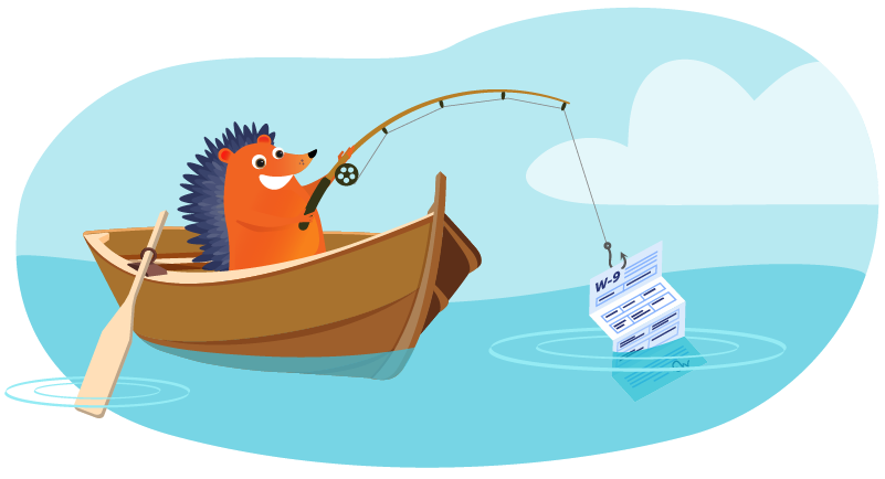 Hedgehog in boat fishing for W-9 forms