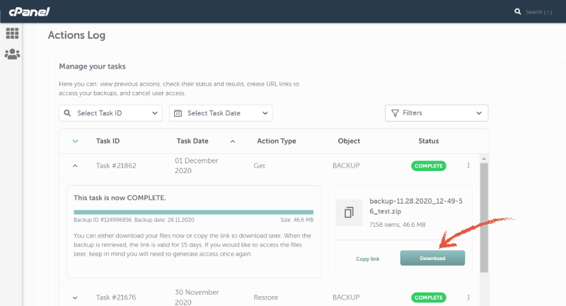 screenshot of manage your tasks