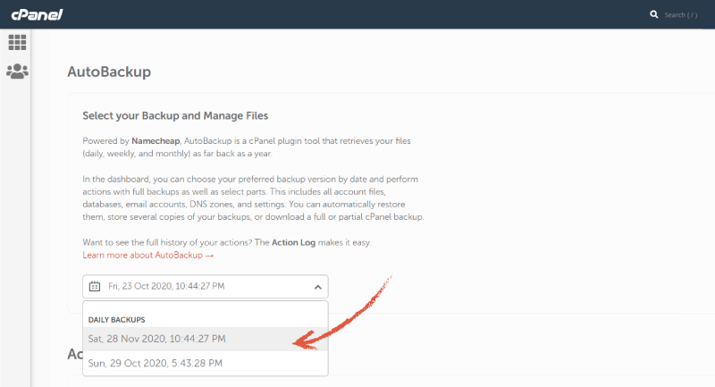 screenshot of choosing daily backups
