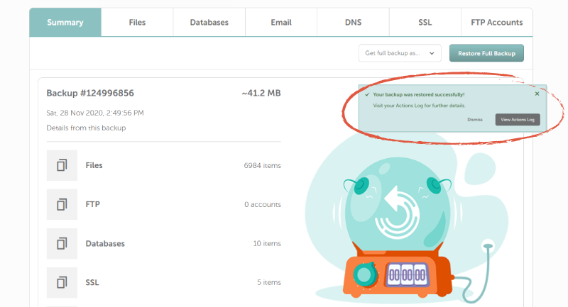 screenshot of successful backup