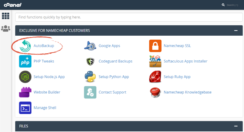 screenshot of cPanel with AutoBackup