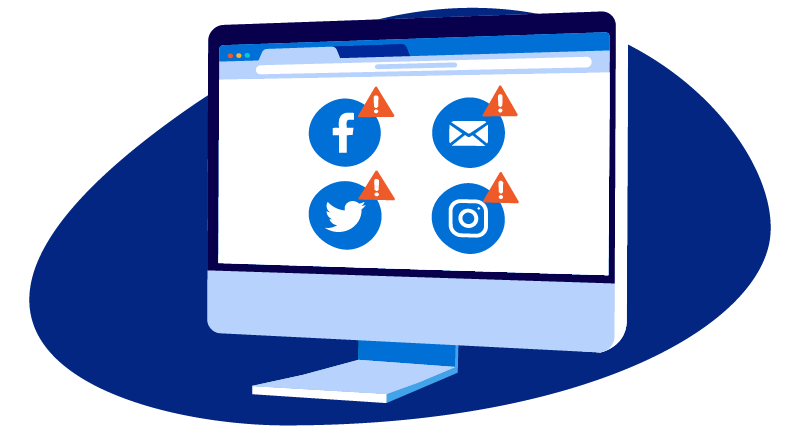 Warnings that email and social accounts are not secure