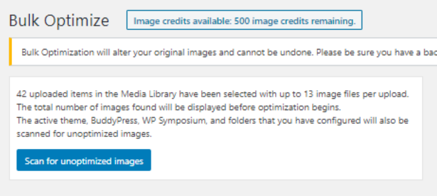 Bulk optimize screenshot with status