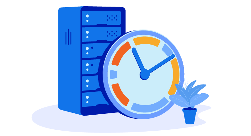 server, clock, and plant