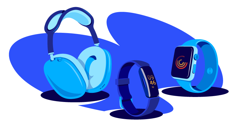 smart watches, fitness devices, and headphones