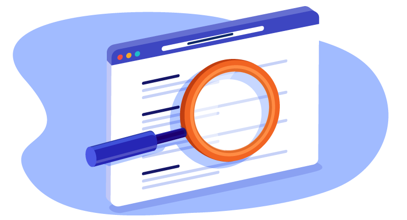 Inspecting website with magnifying glass