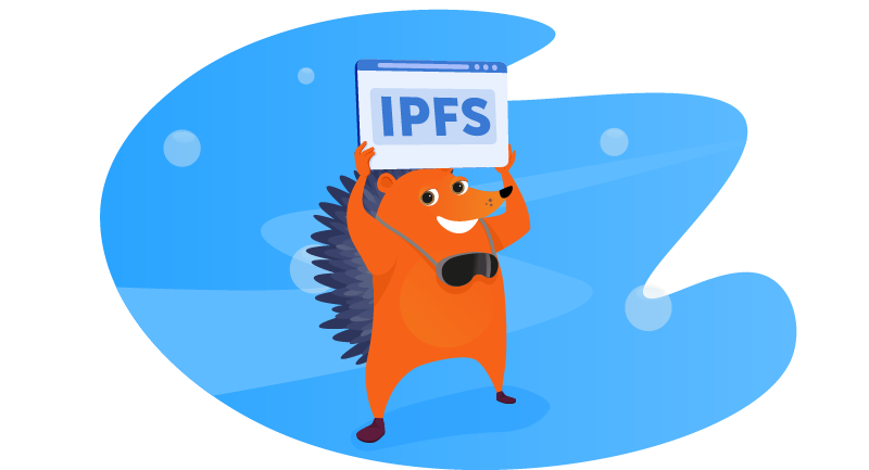 hedgehog holding up a sign for IPFS