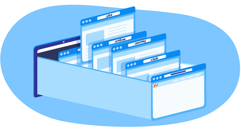 Various domains filed in a Namecheap file drawer