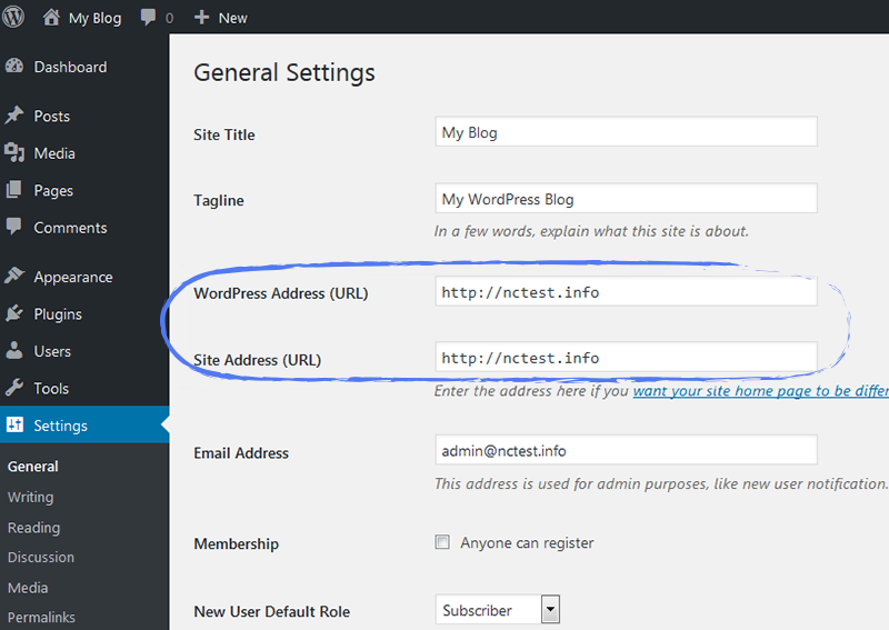 WordPress general settings