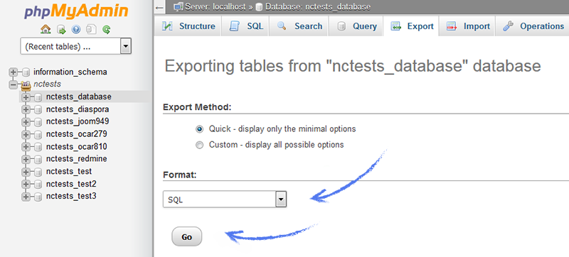 Exporting tables screenshot