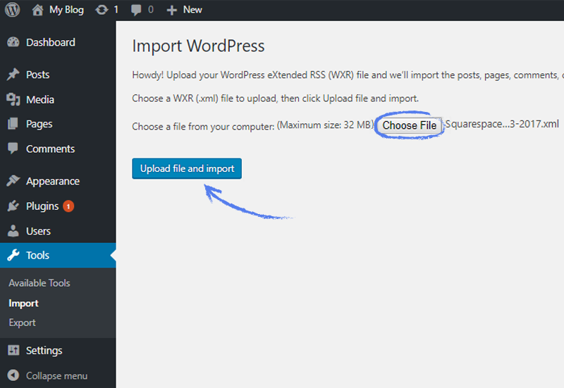 Import WordPress screenshot