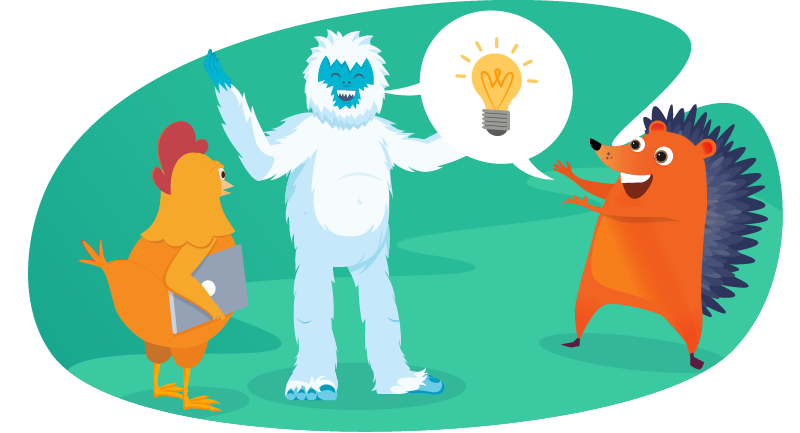 Yeti, hedgehog and chicken at a WordPress meetup