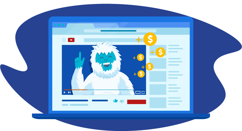 Yeti on YouTube surrounded by dollar signs