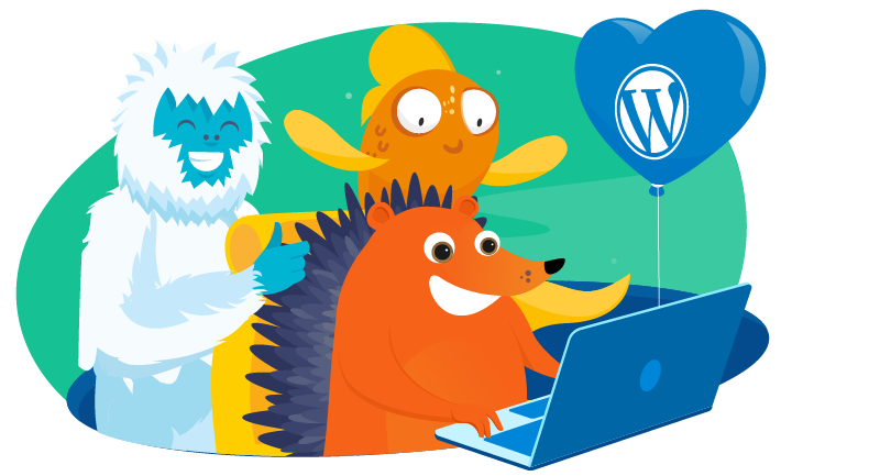 Hedgehog, Yeti and Goldfish learning WordPress together