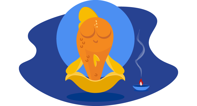 fish meditating with incense
