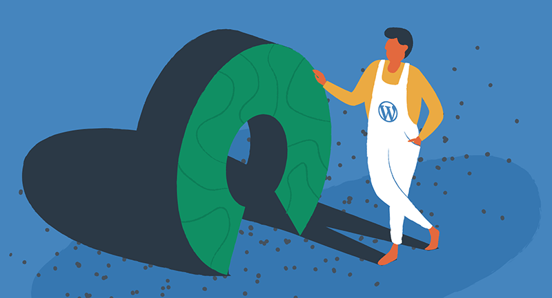 Person in WordPress overalls