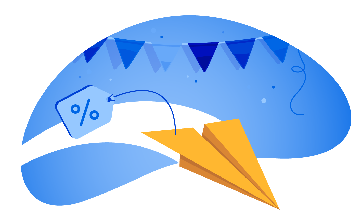 a paper airplain with a % sign suggesting sale emails