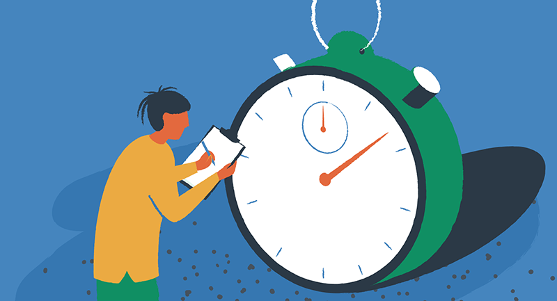 a person testing the speed of WordPress installs with a giant stopwatch