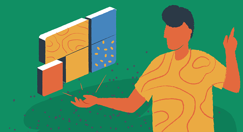 Illustration of person adjusting Gutenberg blocks