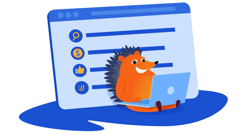 Hedgehog happily reviewing analytics