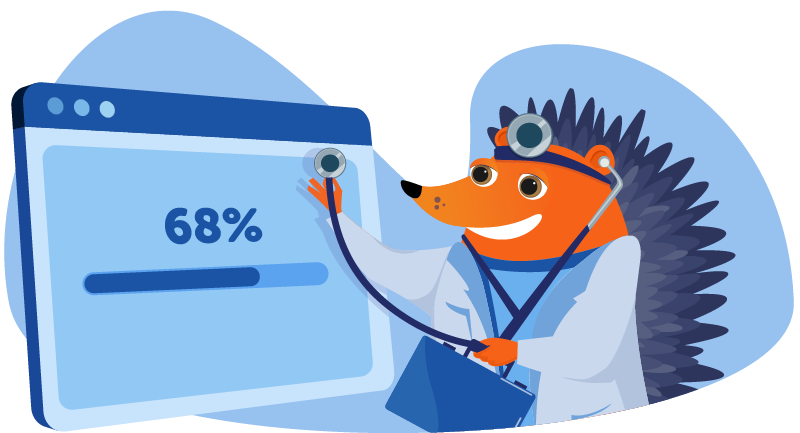 Hedgehog doctor diagnosing speed of computer