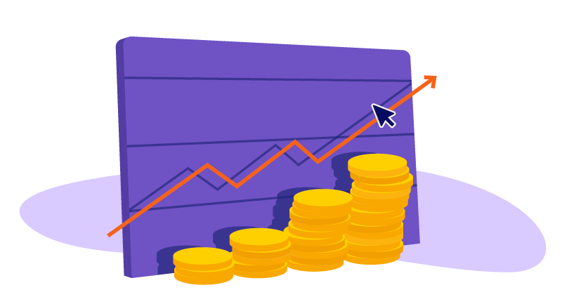 stack of gold coins with growth chart