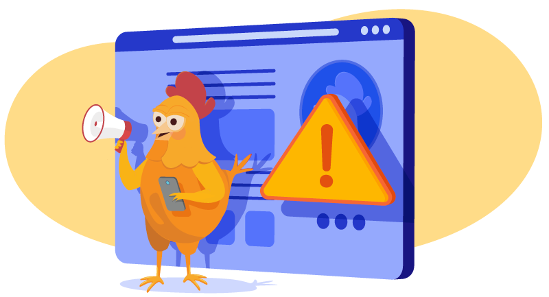 Chicken standing in front of a fake account