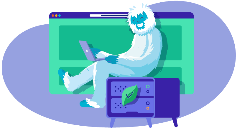 Yeti in front of a green website