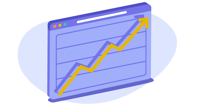 Graph showing increases over time with an upward yellow arrow