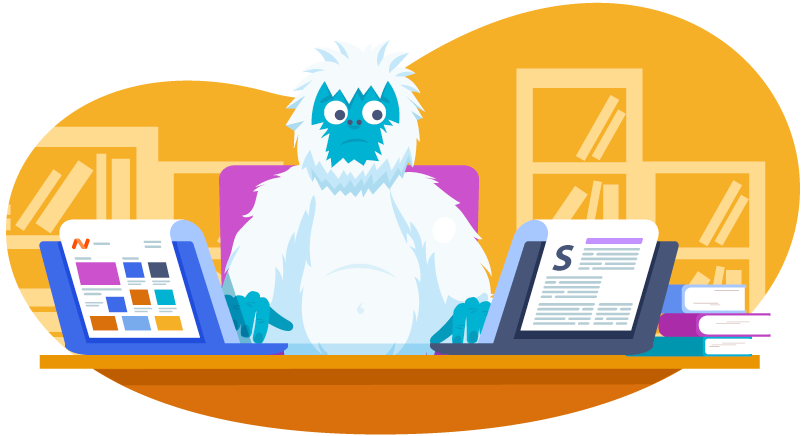 Yeti working at his desk