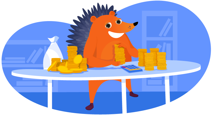 hedgehog counting gold coins