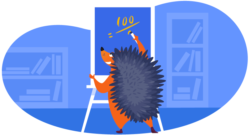 Hedgehog doing calculations on a chalkboard