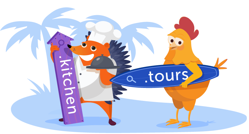 Hedgehog and chicken with domains