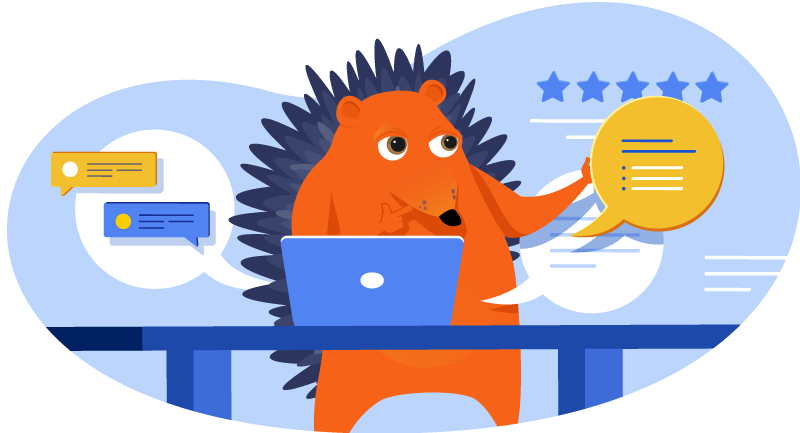 Hedgehog reading customer reviews